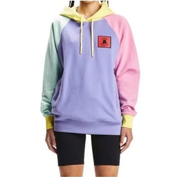 Teddy Fresh Hoodie Sweatshirt Colorblock Purple Pink Yellow Unisex Large - Picture 2 of 11